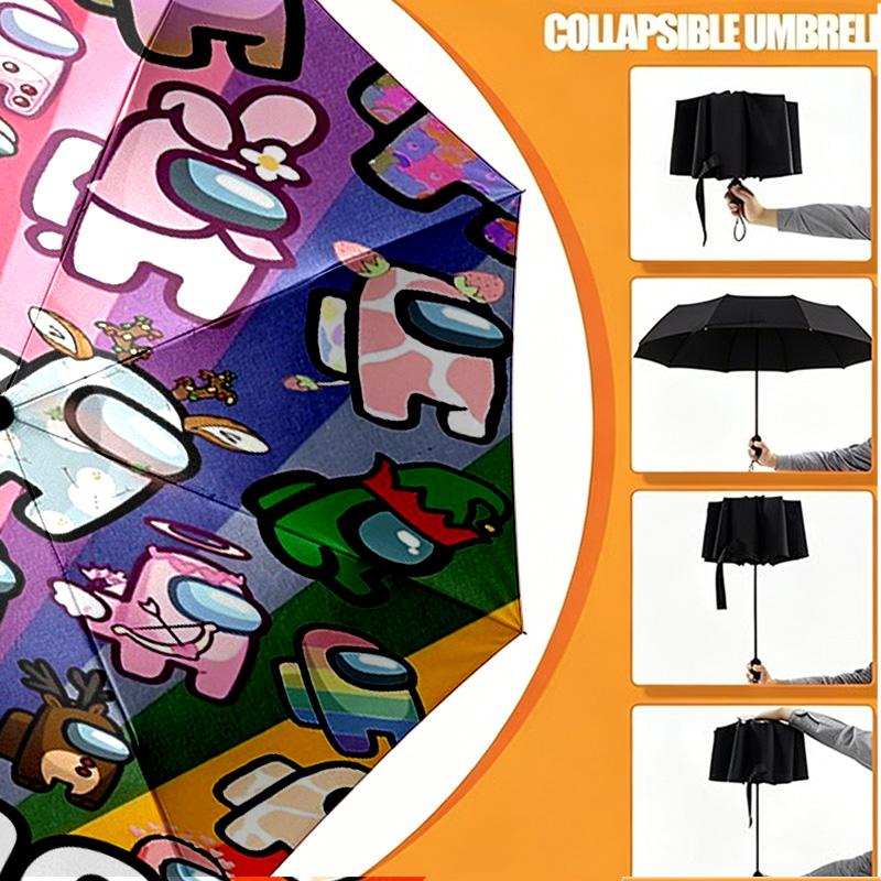 Custom Name Personalized Among Us Print Umbrella, Auto Open Close, 8‑Rib Sturdy Frame, Commute Camping Hiking Use, Birthday Gift