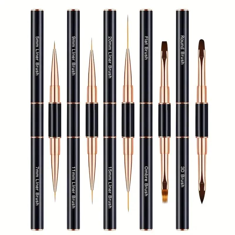 5Pcs Dual End Nail Art Pen Brushes Double-Ended Nail Art Brushes For Long Lines,  Professional nail tools