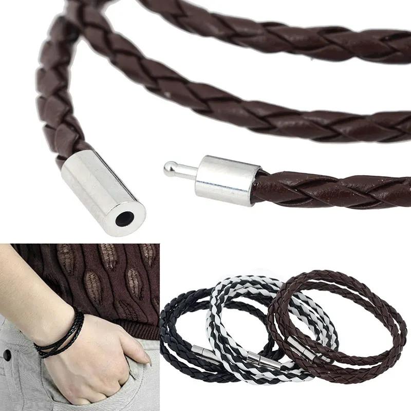 Fashion Multi-layer Wrap Braid Long Chain PU Leather Bracelet Adjustable Magnet Buckle Unisex Stackable Jewelry For Women Men