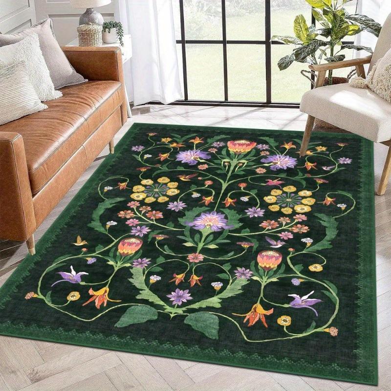 Iris Apfel Protea Forest Green Rug for Living Room Floral Aesthetic Ornate Gothic Home Decor Carpet Anti-slip Washable Floor Mat