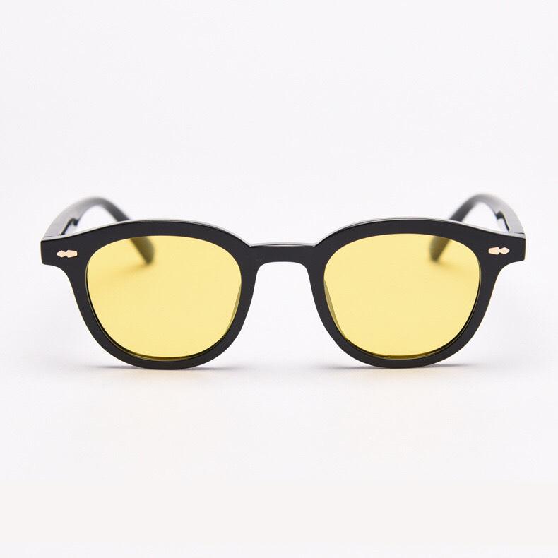 Korean Yellow Round Frame Black Sunglasses Women'S Retro Personalized Sunglasses Trendy Transparent Marine Sunglasses