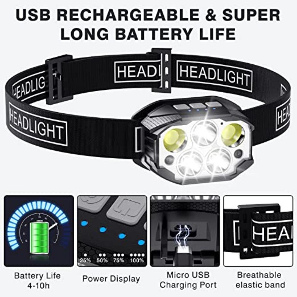 1200 Lumen Led Rechargeable Headlamp Motion Sensor HeadLight Waterproof Head Flashlights For Outdoor Camping Fishing Head Lamp