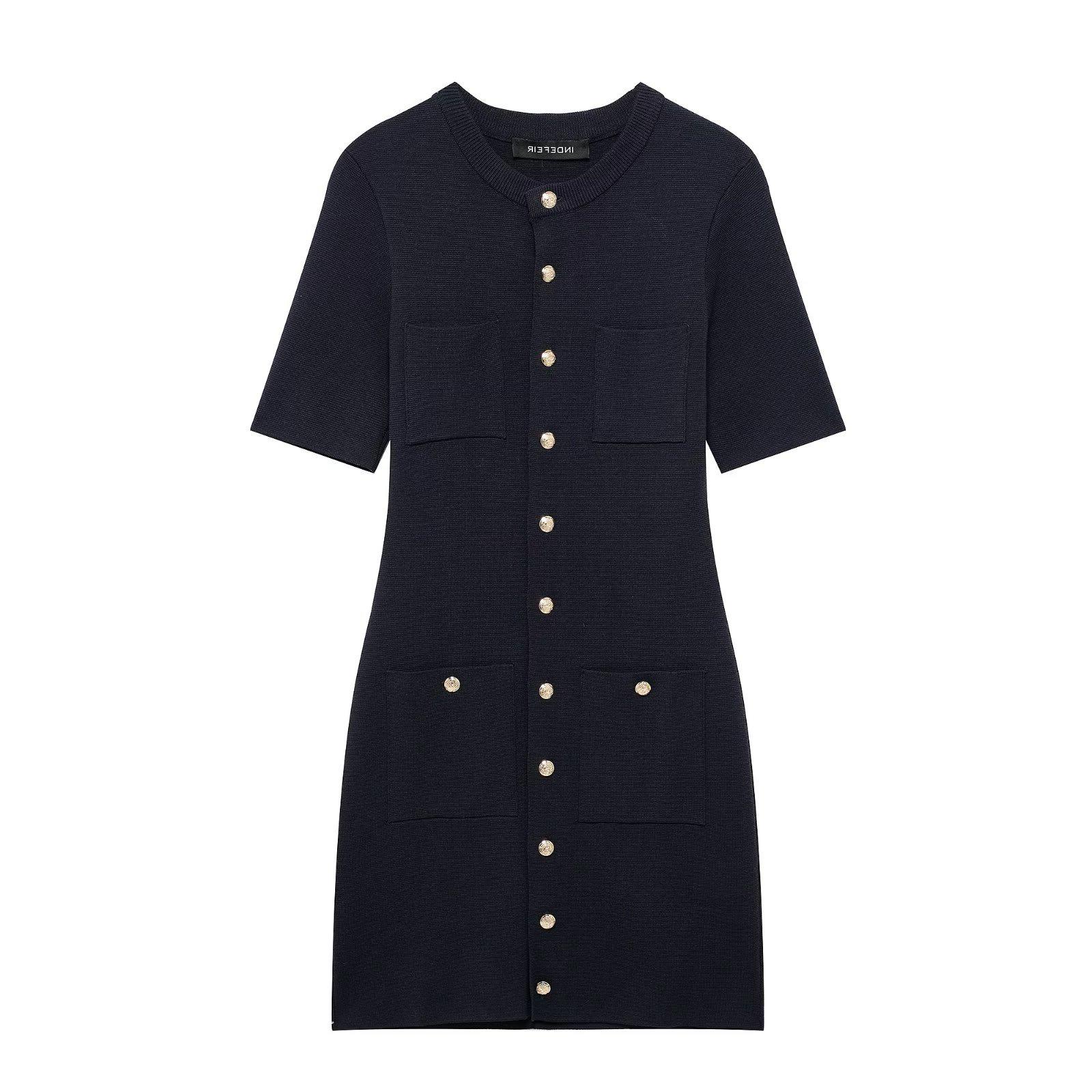 

TAOP&ZA Women s Commuter Crew Neck Short Sleeve Knitted Mini Dress - Early Spring Collection Small темно-синий