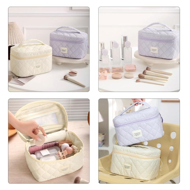 Fashion Cotton Makeup Bag Storage Organized Spacious Beauty Case With Zippered Quilted Cosmetic Bags