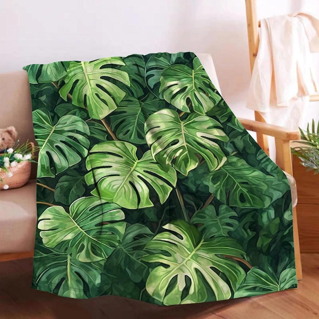 Monstera Deliciosa Palms Throw Blanket Tropical Plants Home Soft Cozy Blanket Lightweight Microplush Decor Blankets All Season