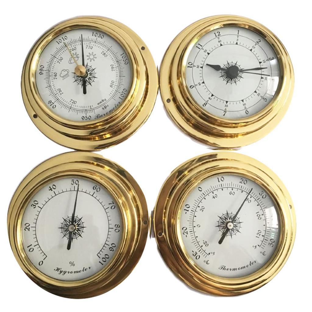 Set Stazione Meteo Barometro Marino 4 Pezzi Tipo a Parete Ottone per Cassa per