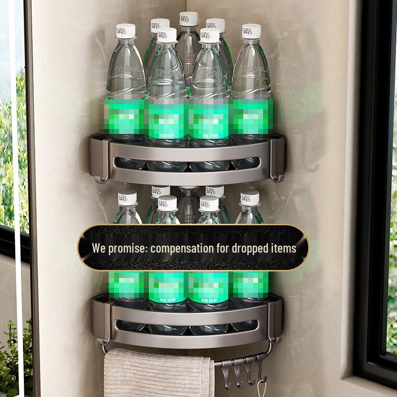 Gunmetal No-Drill Triangular Bathroom Shelf - Space Aluminum Corner Storage Basket
