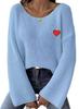 Valentine's Day Heart Embroidery One-Shoulder Pullover Sweater for Women