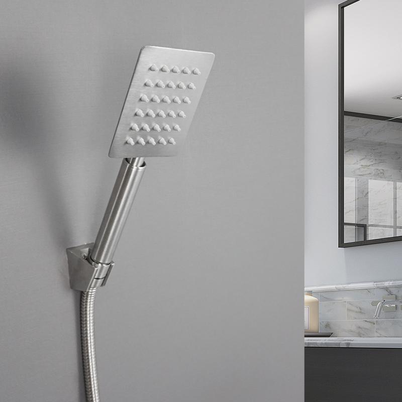 Brushed Stainless Steel Hand Shower Bathroom Hand Held Shower Set with Holder and Hose Wall Mounted Hand Hold Shower Head