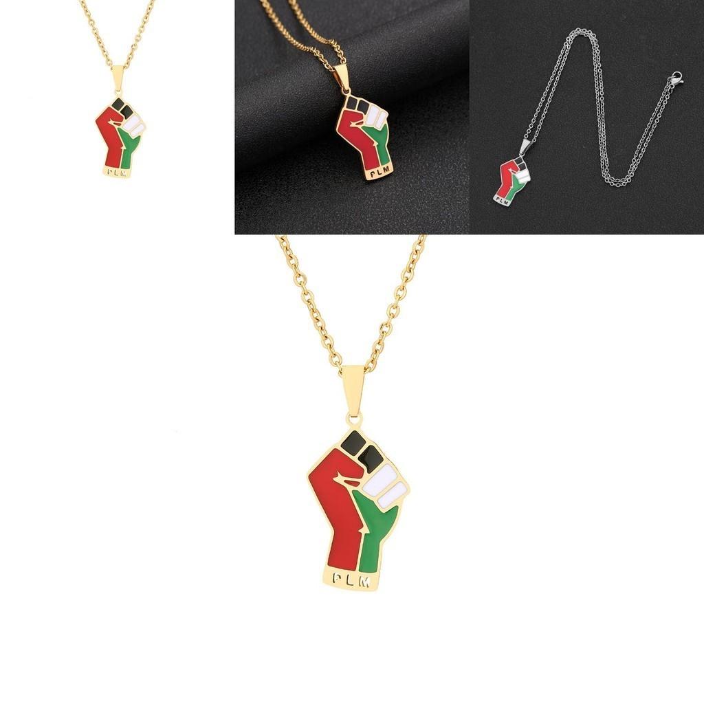 Stainless Steel Palestinian Map Pendant Necklace Ethnic Style Couple's Trendy Titanium Steel Accessory