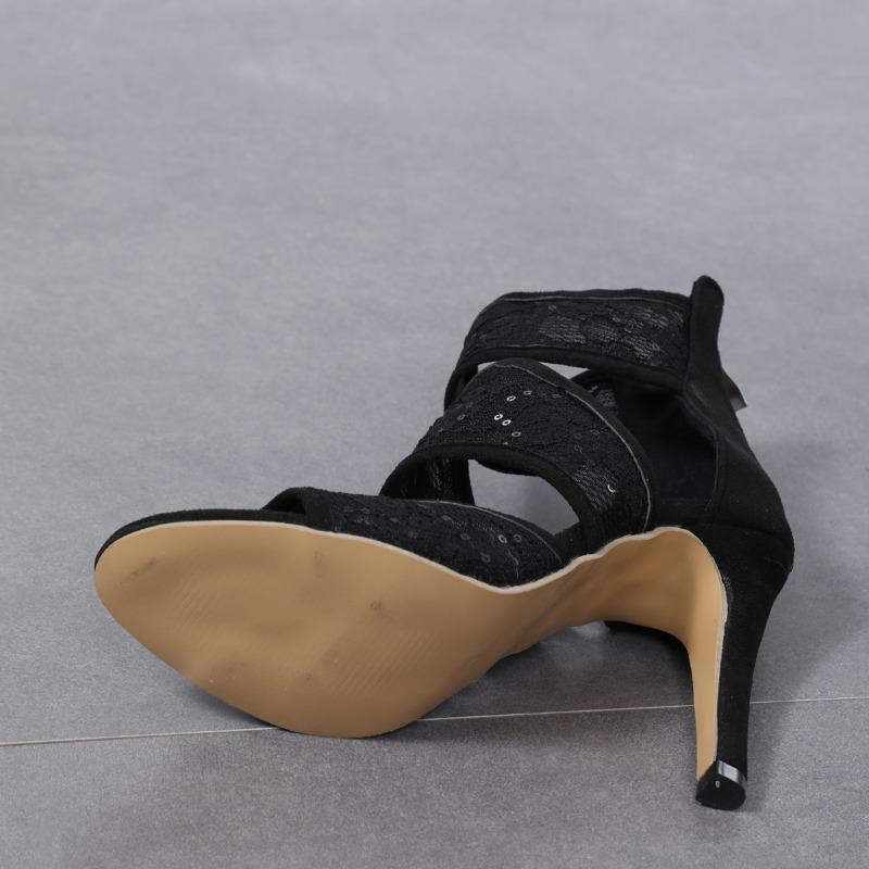 Mode 2025 Mode Damskor Högklackade Sandaler Öppen Tå Kostym Kvinna Beige Stor Storlek Lyx Högklackade Peep Boot Sammet Svart Stor