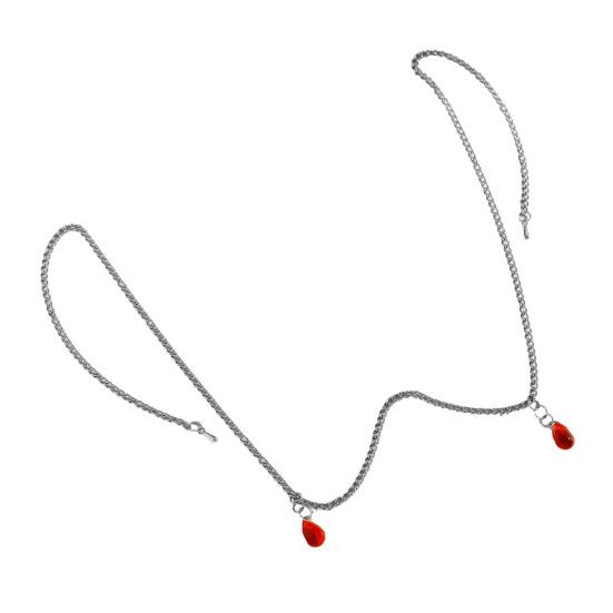 

Face Chain with Red Water Drop Pendant Metal Luster Multi-Purpose Face Hair Accessory Parties Photoshoots Exotic Style Jewelry серебряный
