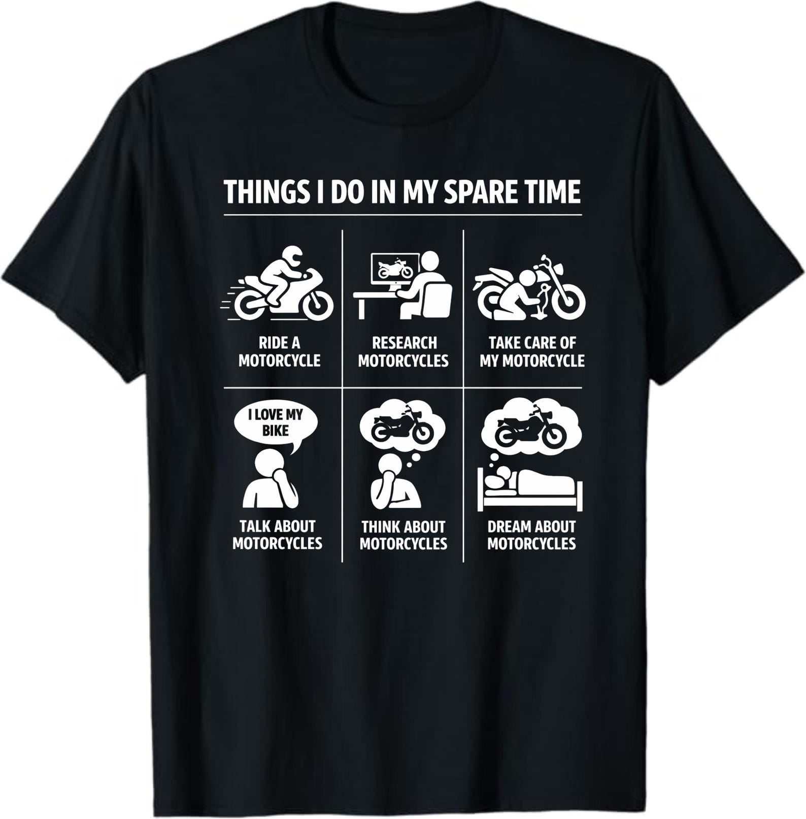 Things I Do In My Spare Time Motorcycle T-Shirt, Funny Biker Gift, Motorcycle Lover Graphic Tee, Rider Humor Shirt S