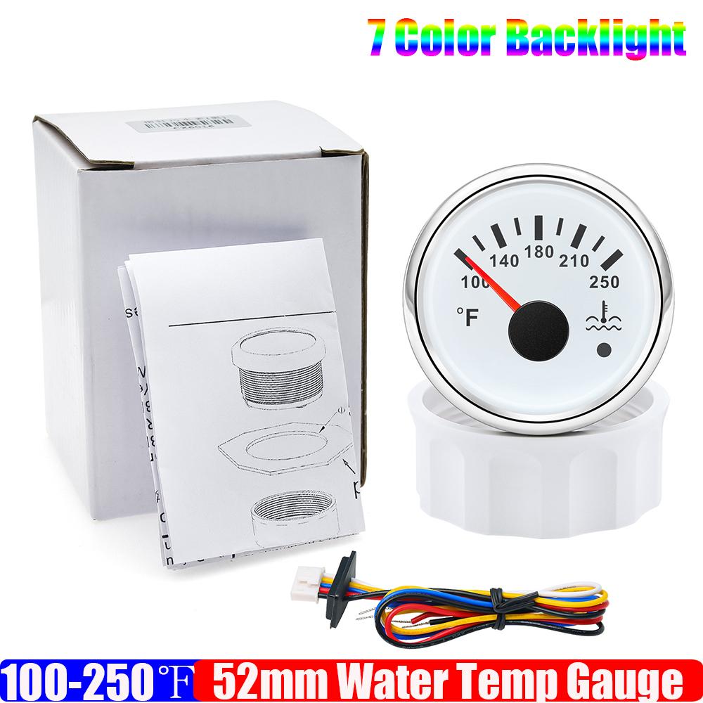 100~250℉ 2"52mm Wassertemperaturanzeige mit blinkendem Alarm 7-farbiger Hintergrundbeleuchtung Wassertemperaturanzeiger Auto Boot Yacht