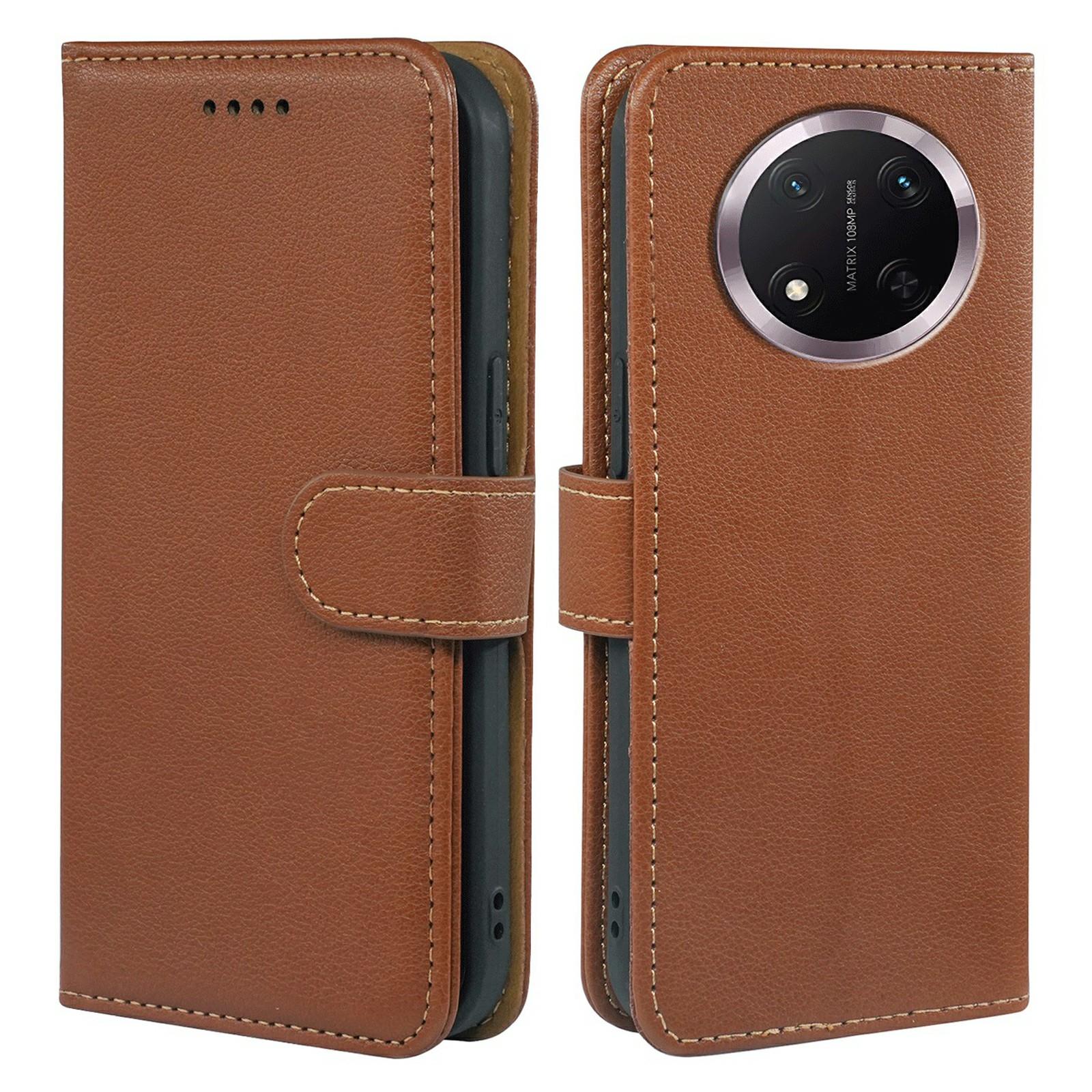 

For Honor Magic7 Lite 5G/X9c 5G/X60 Pro 5G Case RFID Blocking Wallet Litchi Texture Leather Phone Cover Magnetic Clasp Brown