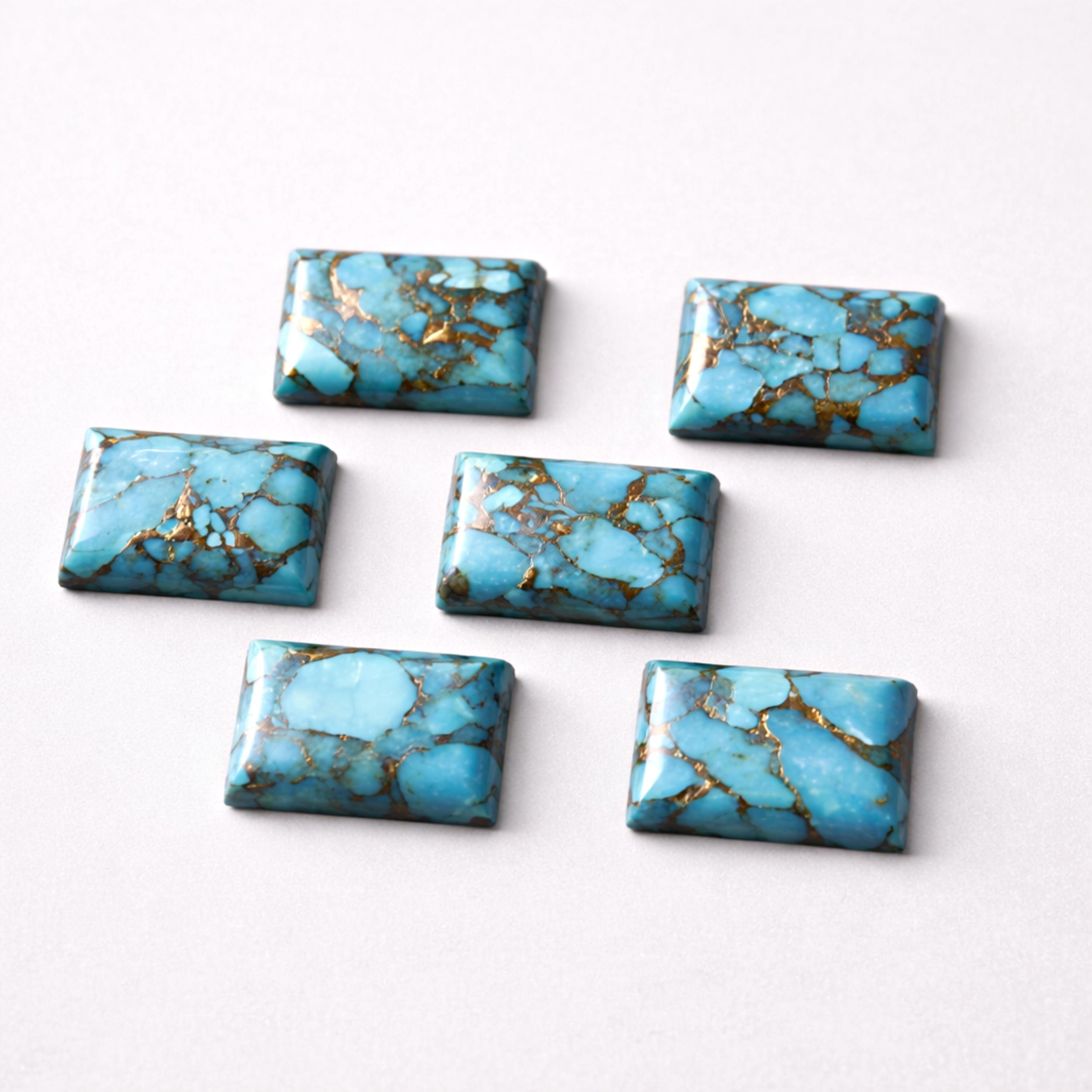 Кабошоны сине-медного бирюзы – Прямоугольная натуральная бирюза для изготовления ювелирных изделий 7x9mm