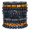 Vintage Wooden Bead Lava Stone Mens Bracelets With Elastic Band For Travel Gift