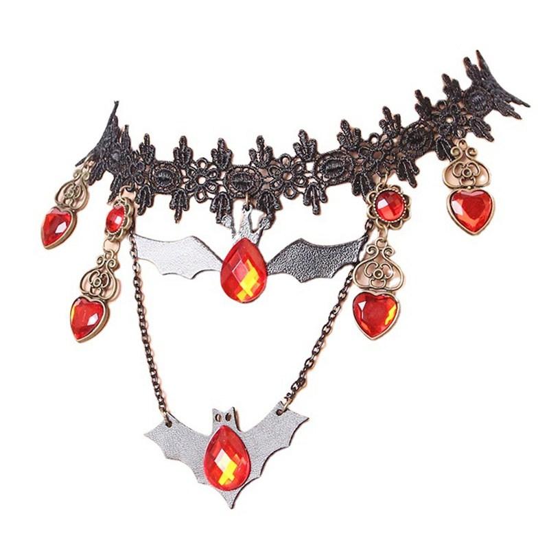 Colier de epocă în formă de inimă Colier liliac negru diamant Ziua de Halloween Bijuterii stil Dantela