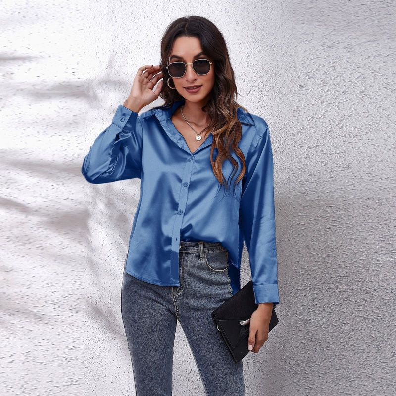 Solid-Color Long-Sleeve Business Shirt Top Satin Long Sleeve Shirt Top