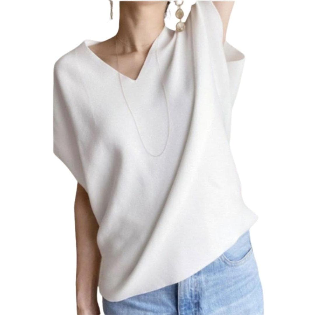 Jena Cocoon V-neck pullover cotton blend loose white