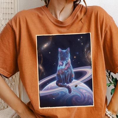 Cosmic Cat Illustration T-shirt | Space Kitty Shirt, Galaxy Pet Tee