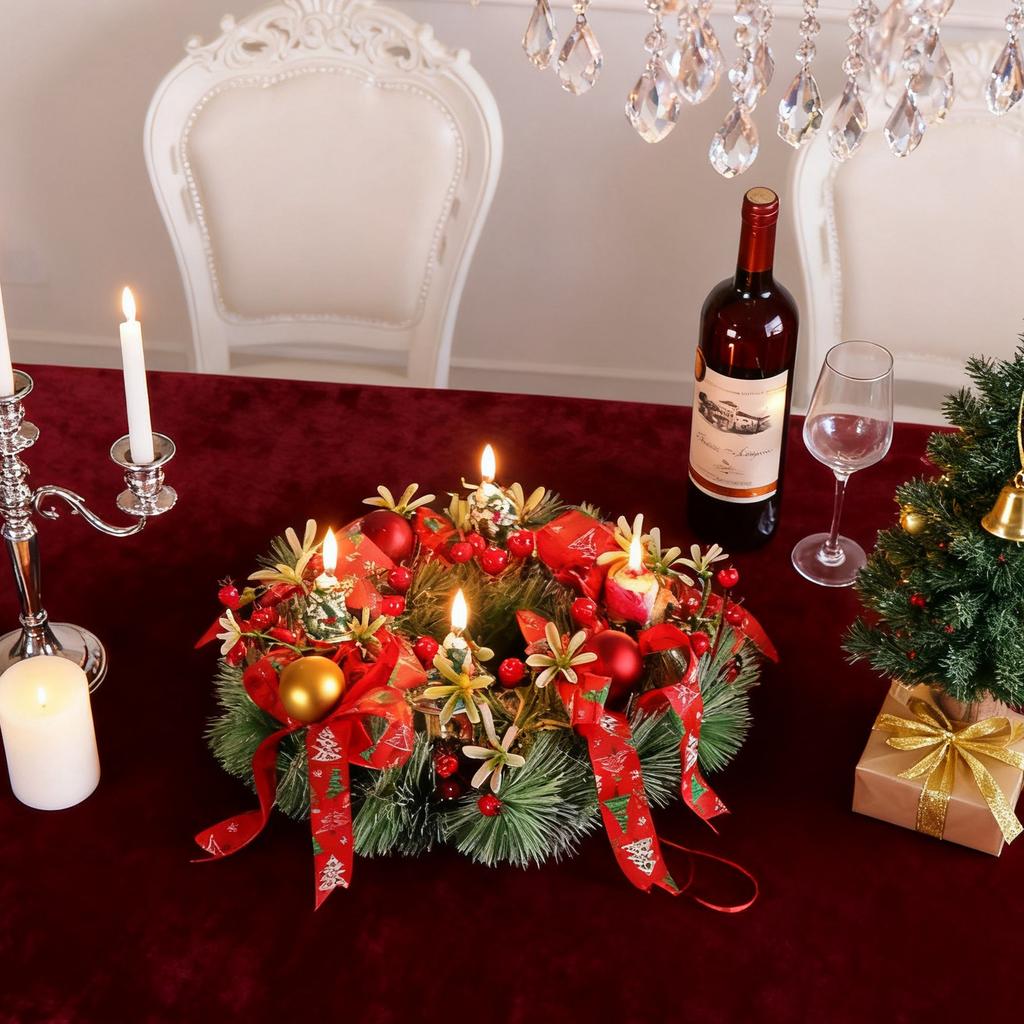 Christmas Wreath Candlestick Ornaments, Simulated Wreath Candlestick Desktop Decorations And Wall Hangers