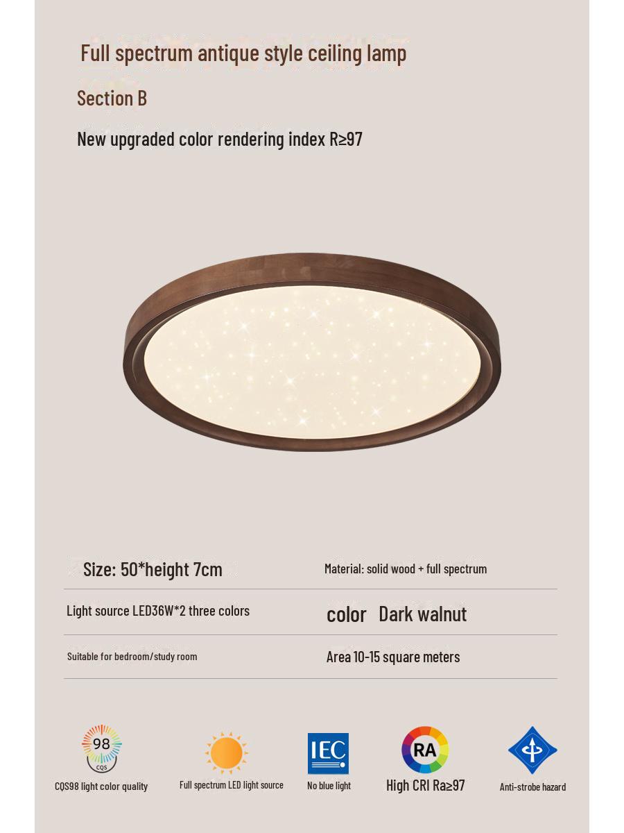 

Современный средневековый потолочный светильник из цельного дерева: Черный орех для гостиной, столовой, спальни или кабинета Three Color Adjustable