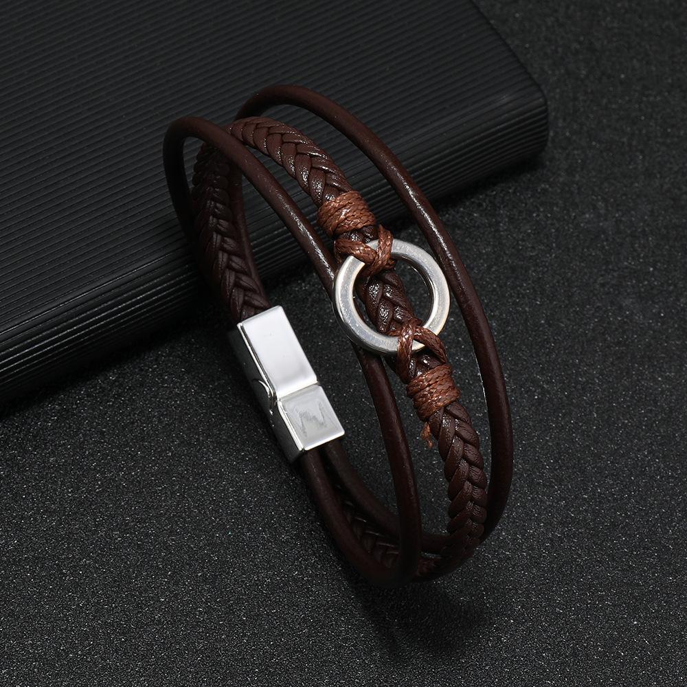 Multi Layer Braided Leather Bracelet With Magnetic Square Clasp Personalized Jewelry Accessory
