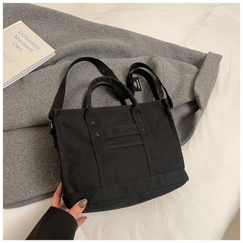 Large capacity solid color versatile casual canvas shoulder bag handbag college student class fashion commuter tote bag women