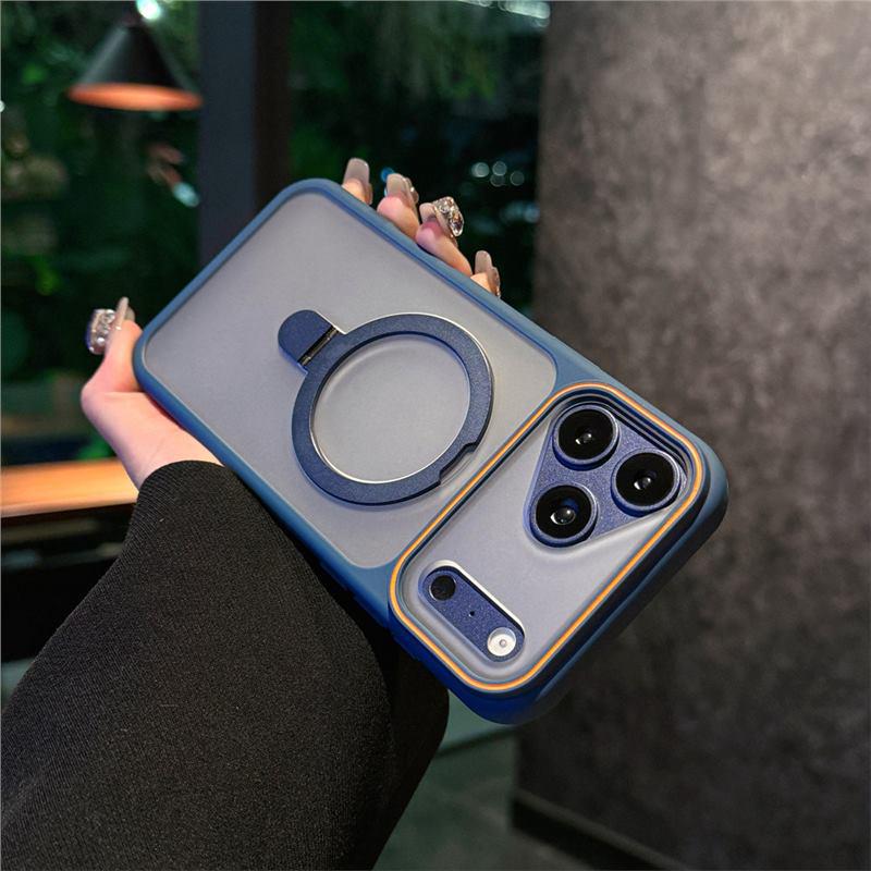 Compatible iPhone 17 Pro Max Semi-Transparent Frosted Metal Magnetic Stand Skin-Feel Protective Case