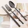 12pcs Black Gold Stainless Steel Dinnerware Set Waist Fork Spoon Chopsticks Tableware Set Mirror Western Kitchen Party Flatware