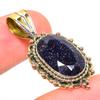 Natural Blue Sunstone Two Tone 925 Solid Sterling Silver Gift Pendant 1.50" C3H51