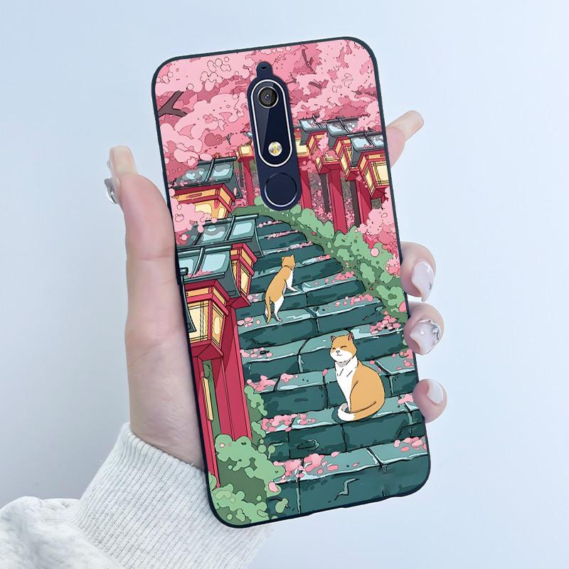 Custodia carina per Nokia 5.1/Nokia 5.1 Plus/Nokia X5/Nokia 5 Cover Shell Stampata Cover Protettiva Silicone Morbido Cartone Animato Nera