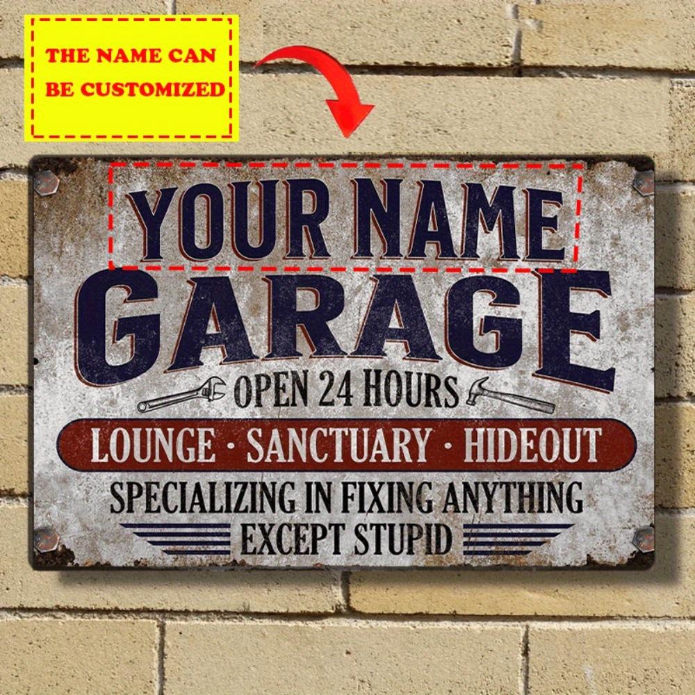 Exklusives Individuell Gestaltbares Vintage Metall Garagenschild Personalisierte Klassische Namensschild Retro Lounge Deko Wasserdichtes Aluminium