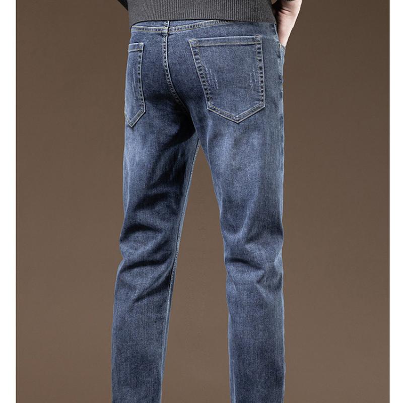Slim Fit Straight Leg Jeans Men's Summer Thin Denim Casual Long Trousers Trendy Youth Fashion Versatile Classic Blue Pants