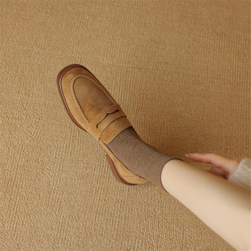 Fashion 2024 Spring Sheep Suede Women Shoes Round Toe Chunky Heel Women Pumps Shoes for Women Deep Mouth Loafers Low Heels Ladies Shoes