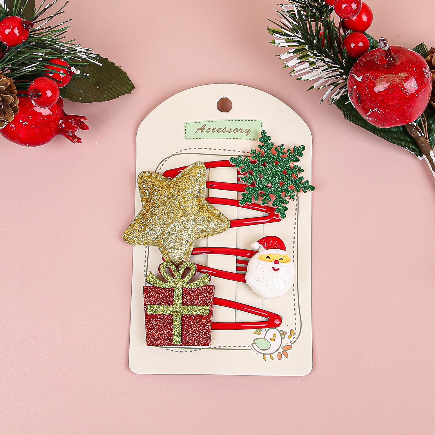 

4 шт./набор Детские рождественские заколки для волос Мультяшный лось Снежинка Заколки-клипсы для маленьких девочек Рождественские подарки Аксессуары для волос