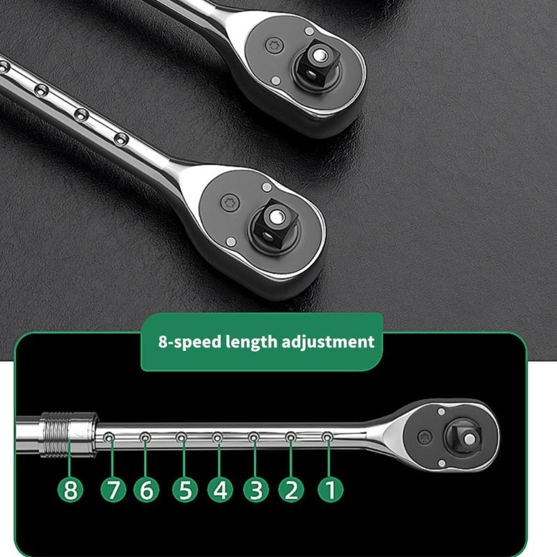 Adjustable Length Ratchet Spanner 90 Teeth Design Ergonomic Grip Professional Automotive Repair Ergonomic Handle Wrench