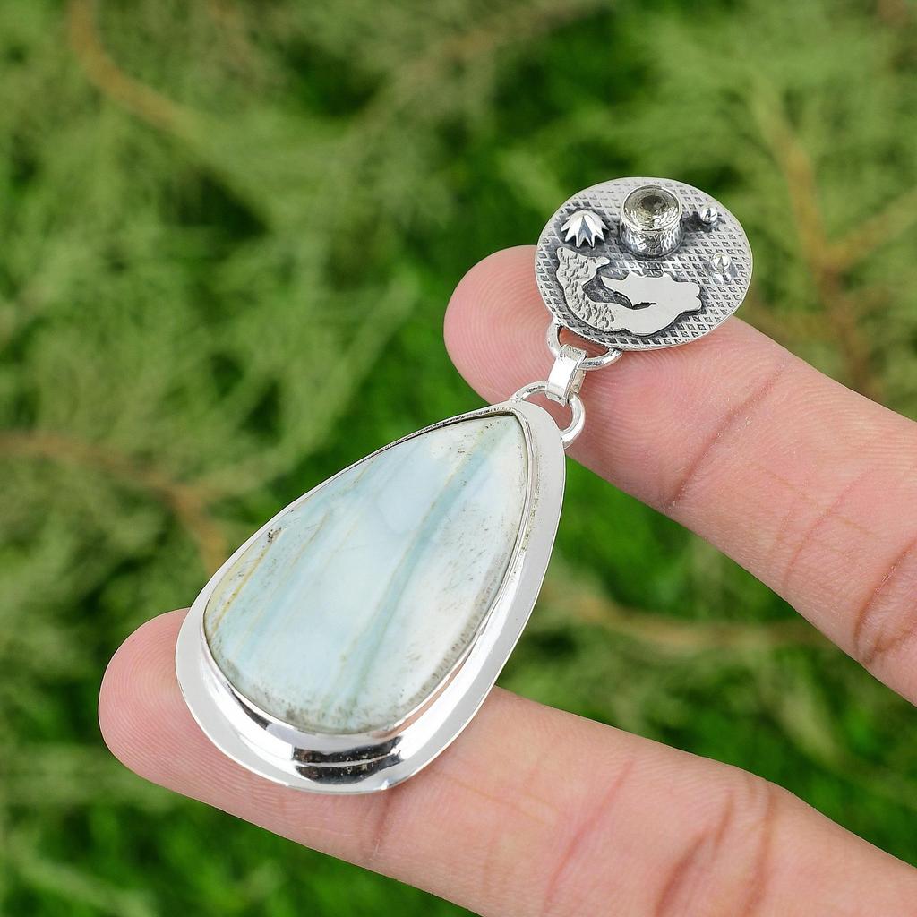 Sterling Silver Pear Blue Rhodochrosite Stone Green Amethyst New Mermaid Pendant