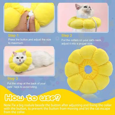 Coleira de recuperação ajustável para gatos, colar com flor solar fofa, cone para pescoço, após cirurgia, col ...