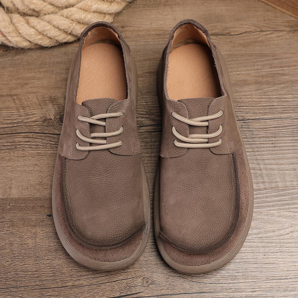 Wide Toe Men's Shoes Breathable Casual Retro Shoes Genuine Leather Leather Shoes Men's Lace Up Soft Leather Soft Sole Easy To Match Single Shoe Trend