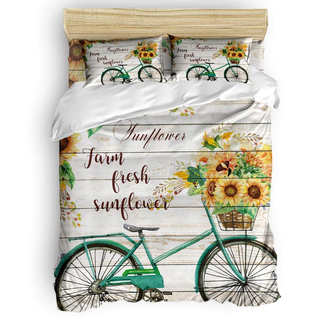 Bicycle Duvet Cover King/Queen Size A Bike Sketch Artwork Quilt Cover Soft Polyester Bedding Set 1/2 Pillowcases Yellow Purple