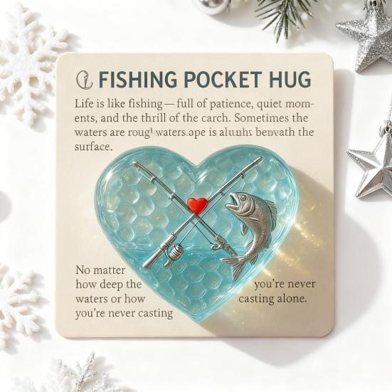 Fishing Lover Pocket Hug Token Sea Glass Heart-Shaped Acrylic Keepsake Encouragement Gift for Angler Dad Husband