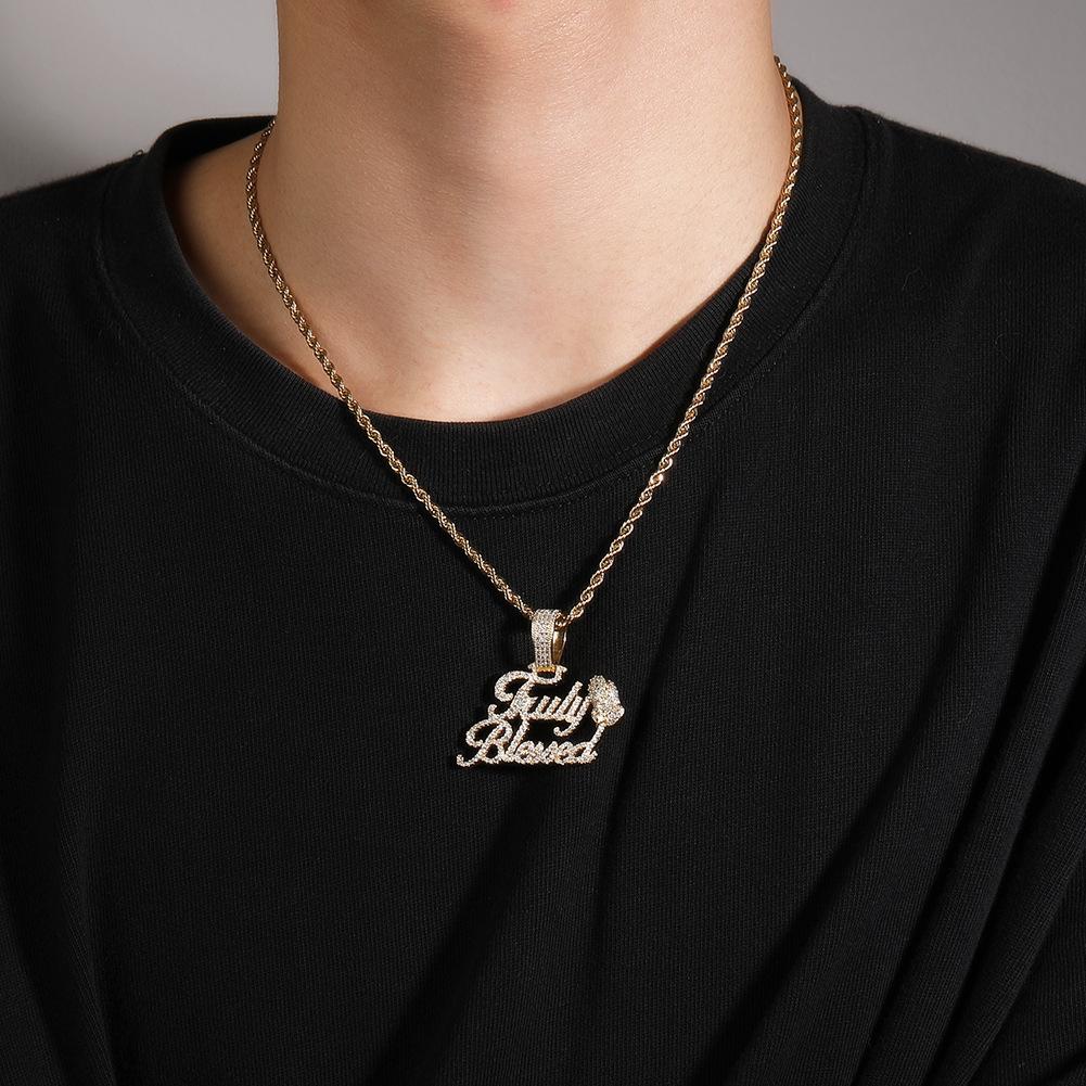Hip Hop Street TrulyBlessed Letter Full Diamond Pendant Prayer Hand Necklace Factory