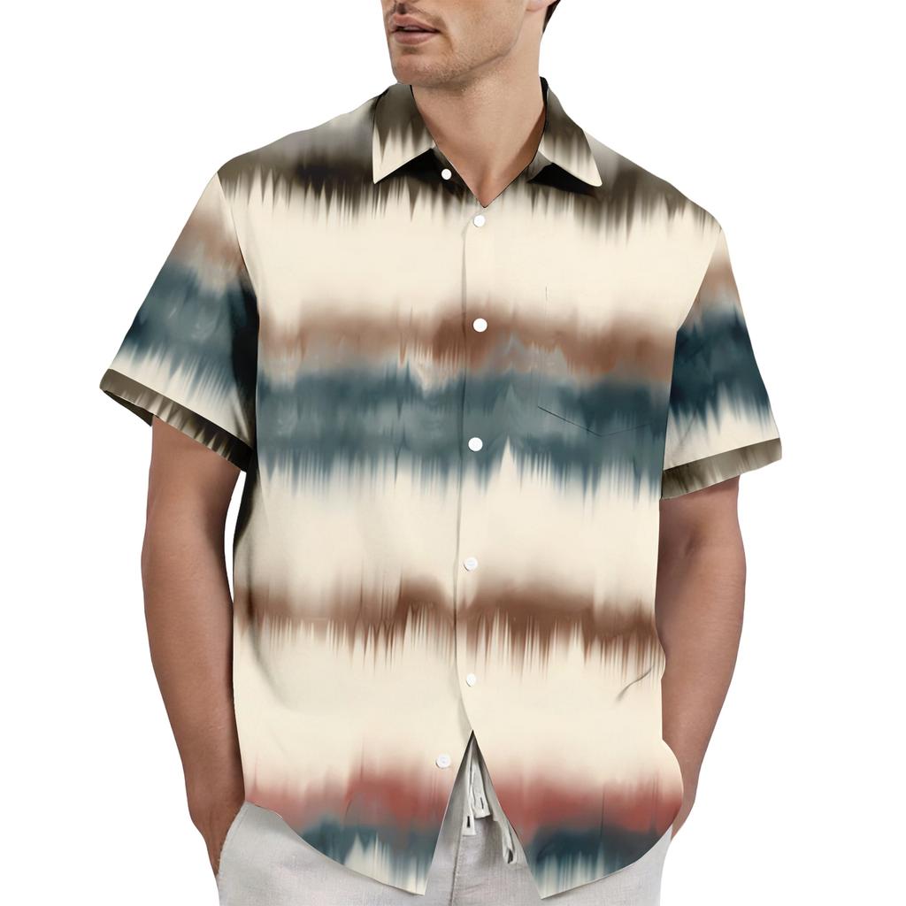 Men's Casual and Fashionable Tie- Textured Print Shirt - Men's Lapel Short-sleeved Button-up Shirt