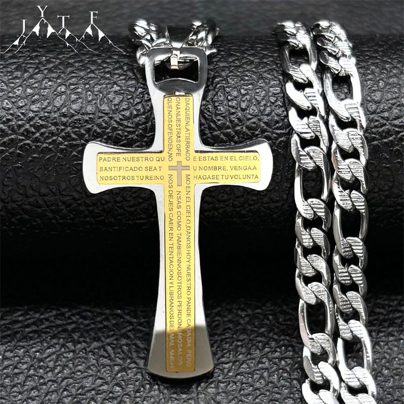Hip Hop Christliches Biblisches Jesus Kreuz Anhänger Halskette für Männer Frauen Gold Silber Farbe Edelstahl Herr Gebetskette Schmuck