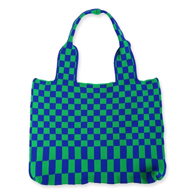 Απλή σκακιέρα πλεκτή τσάντα ώμου Γυναικεία τσάντα αγορών Μεγάλης χωρητικότητας Φοιτητική τσάντα τσάντα πλάτης