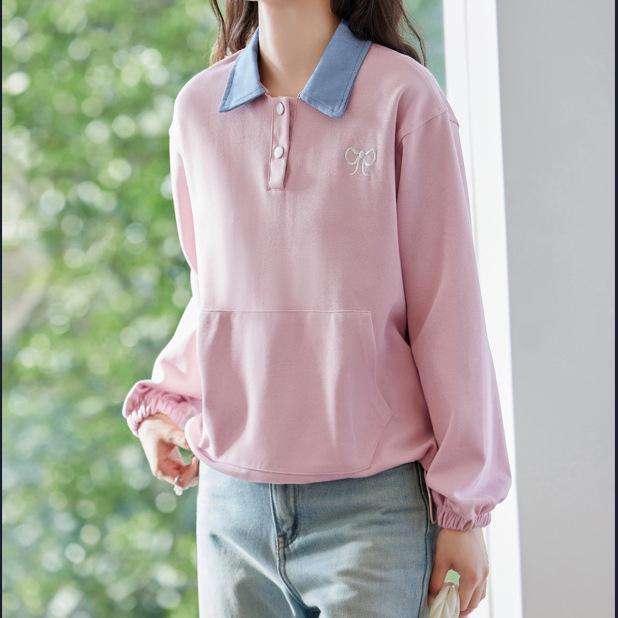 2025 Autumn/Winter Patchwork Embroidered Loose Hoodie - College Style Two-Piece