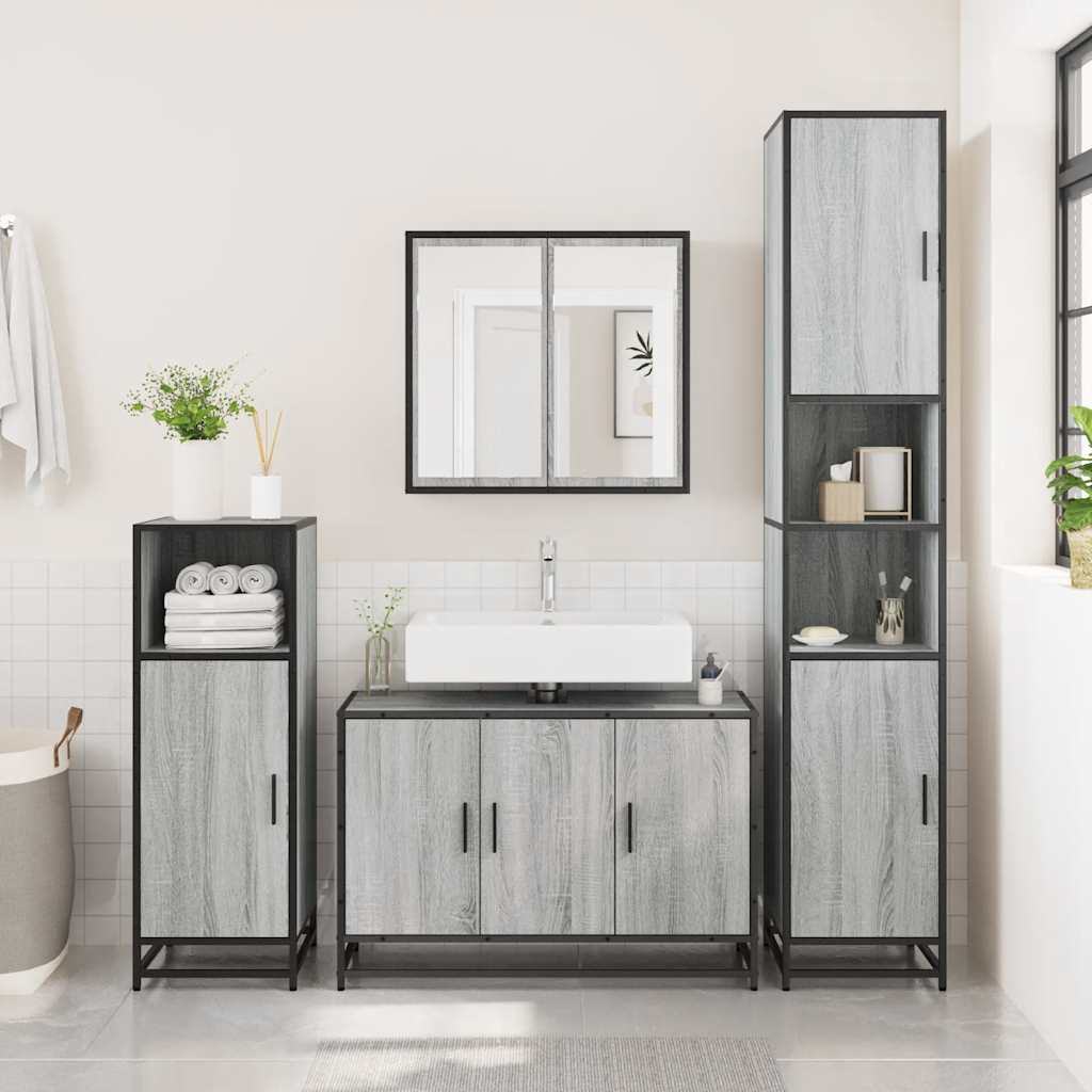 Bathroom Vanity Unit Grey Sonoma 90 X 33 X 60 Cm Particleboard