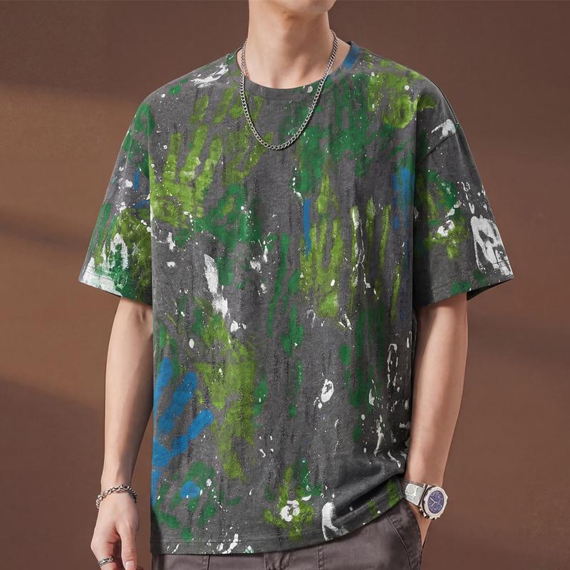 Plus Size 6XL-13XL Fashion Men's Distressed T-shirt Summer Oversized Tops Casual Painted Short Sleeve Tee Summer Clothing